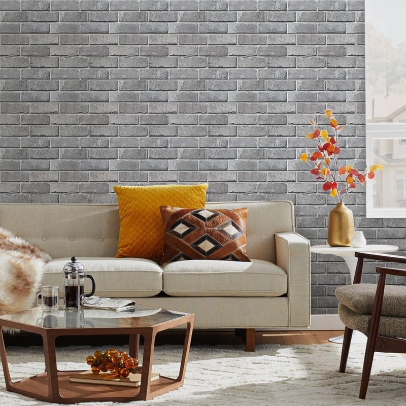 COMSTICKC 3D Gray Brick Wall Panel, Peel and Stick Brick Tiles, 10 Pcs of 12"X12", Small Size Thin PVC Faux Brick Self Adhesive Brick Wall Covering Fake Brick Paneling Background - Image 2